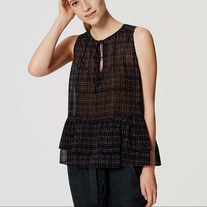 Dot Plaid Tie Neck Peplum Shell | Size XS